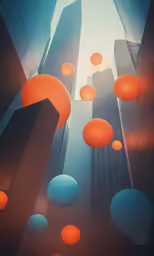 there are several orange balls floating in the air