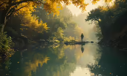 a person is standing on the edge of a river