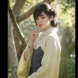 a woman in an old asian costume poses for the camera