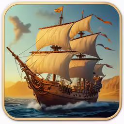 the sailing ship sails across the ocean in an ocean scene