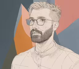 a photo of a man with glasses on, wearing a shirt,an ink drawing of a man with glasses on