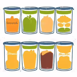 the four cups in each have different liquids and food