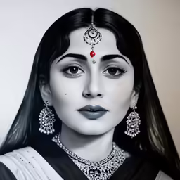 the girl has black hair and a silver choker
