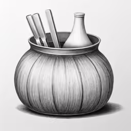 a pencil drawing of a vase with toothbrushes in it