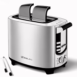 a black and white image of two pieces of bread in a toaster