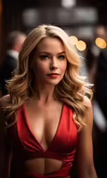 the beautiful woman in red dress with dark eyes