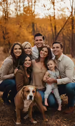 family with their dog and baby in the woods