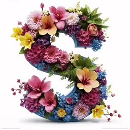 a large number six made of flowers in blue