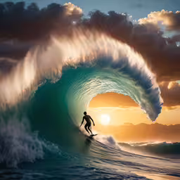 a surfer riding a big wave on his board,a man surfing a large wave in the ocean