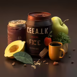 the fruit is next to a big can of juice
