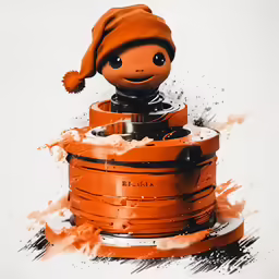 a small orange toy sitting on top of a stack of stacks