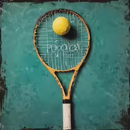a tennis racket with a yellow ball and the word provocate cut like