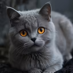 a cat with orange eyes looks at the camera