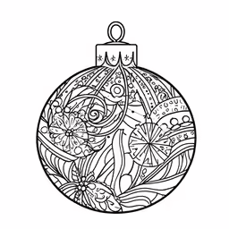 a christmas ornament with a black and white drawing of an ornate design