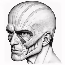 a drawing of an artificial head with a human face