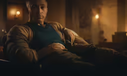 an old man sits in a room alone