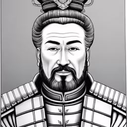 a black and white image of an oriental man