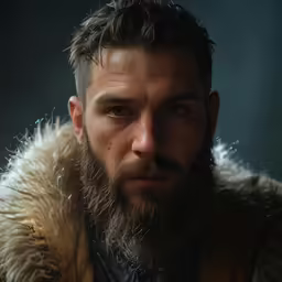 a man with a very long beard in a furry outfit