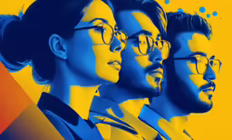 three people wearing glasses with different faces and hairs