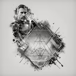 a graphic artwork depicting the image of iron man with eyeballs