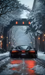 a very cool looking car on a snowy road