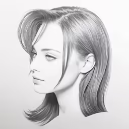 a girl with long hair, side view