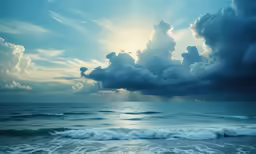 sun breaking through the clouds over the ocean