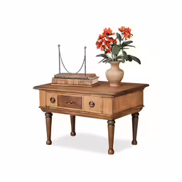 a table with a plant and a vase on it