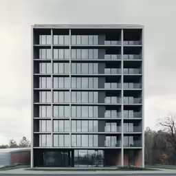 a large building with lots of windows next to a street