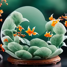 a glass ball covered in flowers and leaves