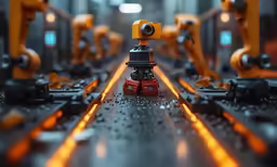small robot that is on a conveyor belt