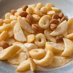 a bowl filled with nuts and powdered sugar