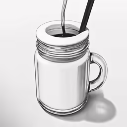 a drawing of a mason jar with black spoons inside