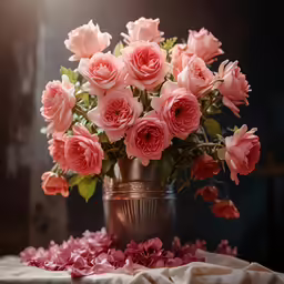 a bunch of pink roses are in a vase