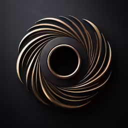 the golden spirals of a sculpture on the floor