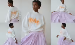 three photos show the steps of how to wear a skirt