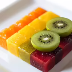 four slices of fruit are on the plate