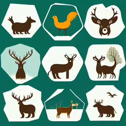 a collection of different types of animals in various shapes,twelve deer and deer with different styles of antlers