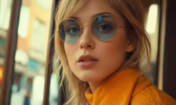 an attractive young blonde woman wearing sun glasses