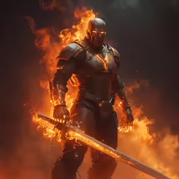 an image of a person in a fire suit with a sword