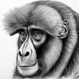 a drawing of a monkey with long hair
