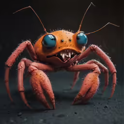 an orange and black spider looking at the camera
