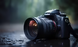 a black digital camera sitting on top of a table