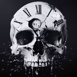a skull in water splashing out from underneath