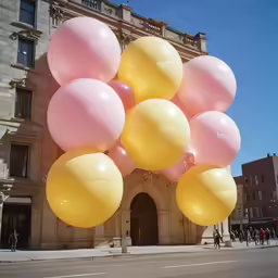 the street is lined with giant balloons