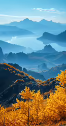 the beautiful scenery is overcast and bright yellow