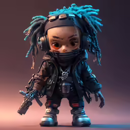 an animated figure wearing headgear with dread locks