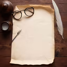 the top view of a letter, glasses, and ink pen