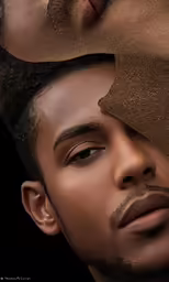 a close up of a man with no hair