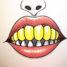 a drawing of an open mouth with a set of teeth